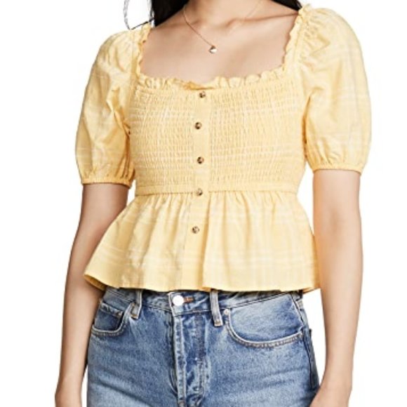 New Fifth Label Hummingbird Check Top Color: Daffodil/White Size: L - Picture 2 of 16